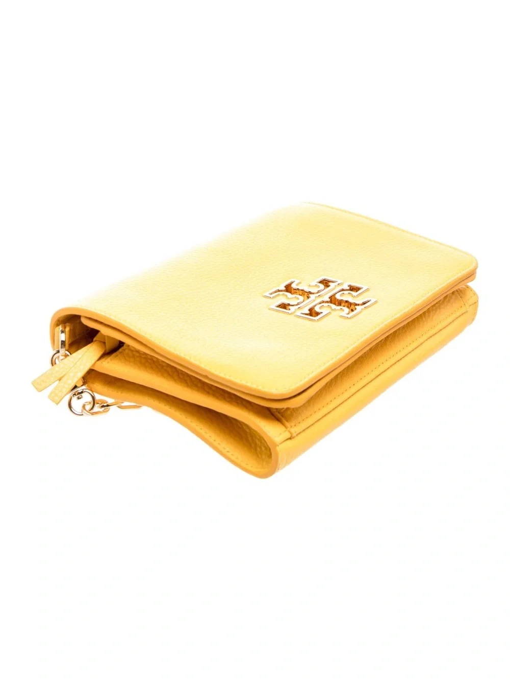 Tory Burch Bright Yellow Pebbled Leather Crossbody Bag with Logo - Picture 3 of 6